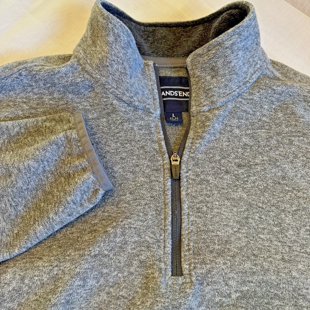 Lands End Mens Large Fleece 1/4 Zip Pullover Lightweight Jacket Coat Slate‎ Gray